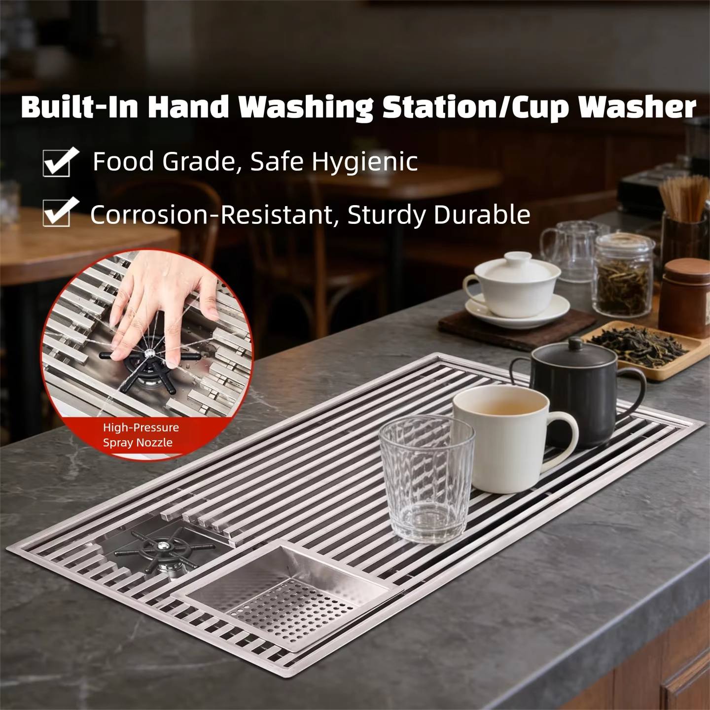 Home Bar And Coffee - Modern Inset Tea Tray With Drain