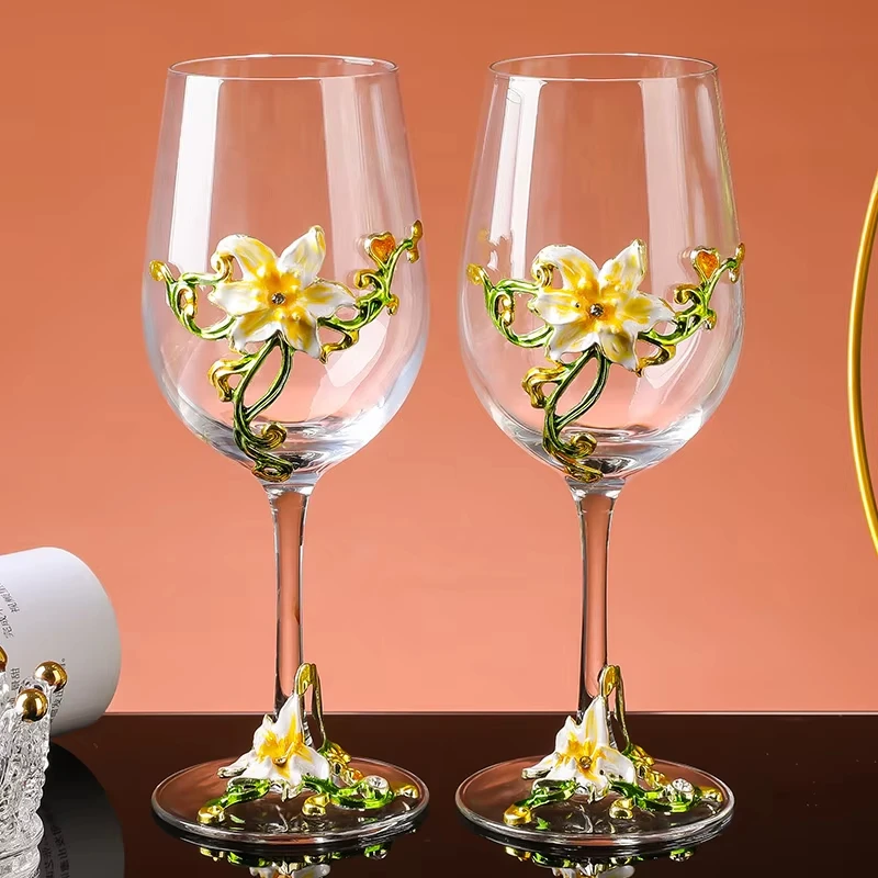 Home Bar Set - Luxury Crystal Enamel Goblet Glasses Vintage