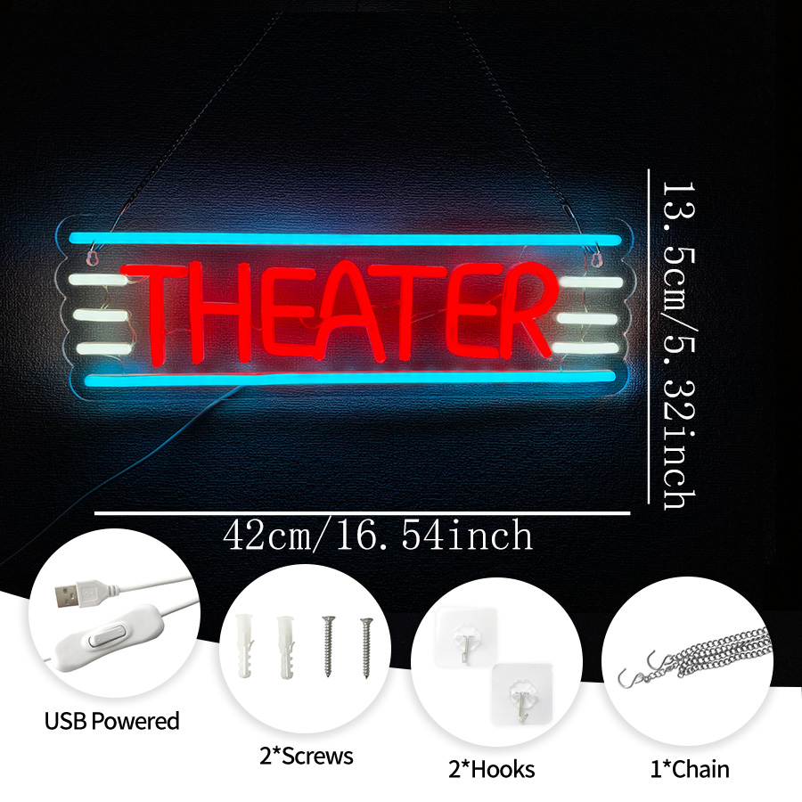Theater Neon Sign For Wall Dec - Home Bar And Theater ulasan dan harga