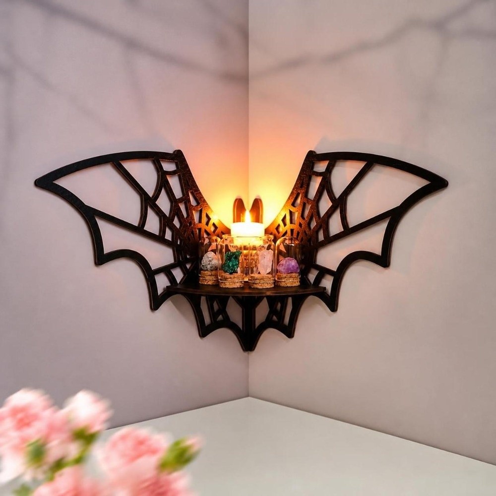 Wooden Bat Corner Shelf Hollow - Home Bar Shelf ulasan dan harga