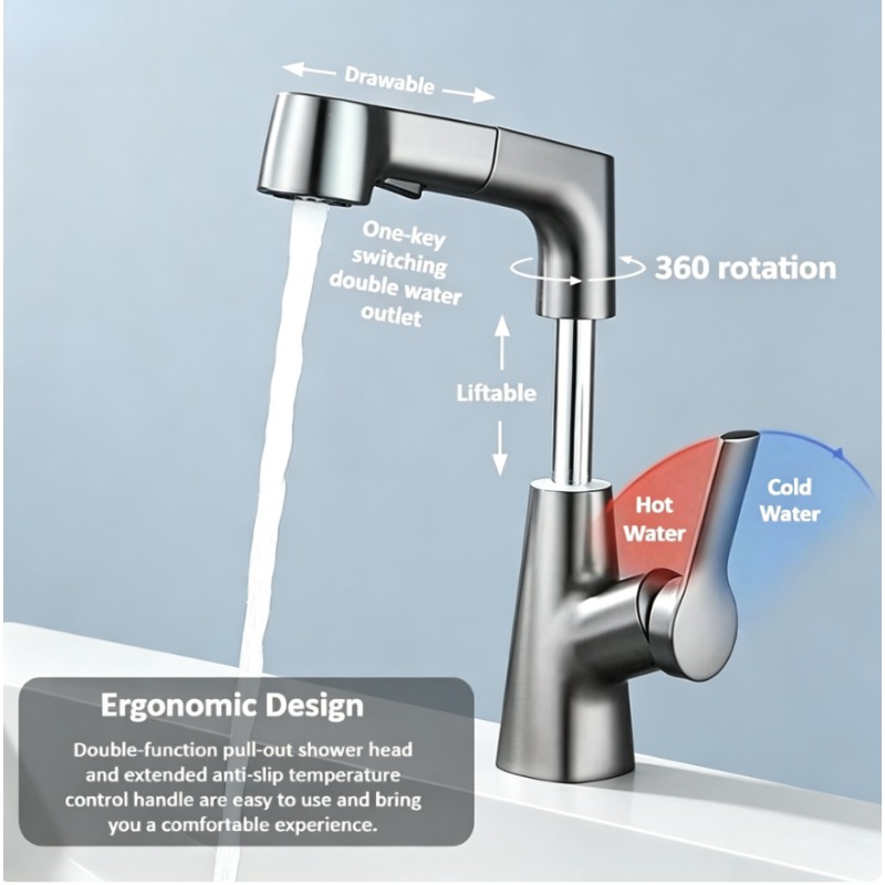 Pull-out faucet in bathroom, h - Home Bar Sink ulasan dan harga